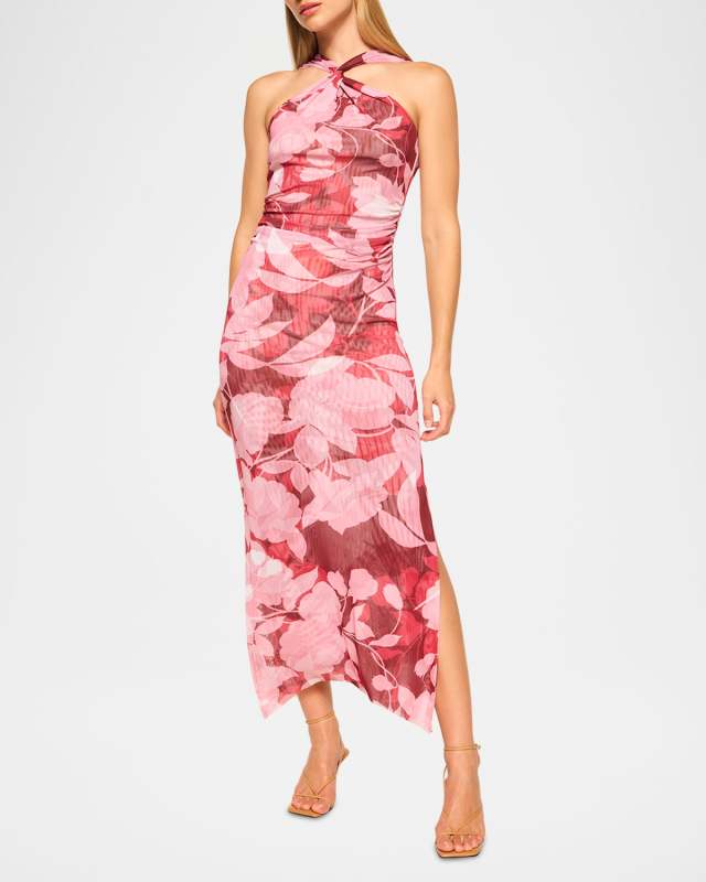 Elaine Floral Mesh Halter Midi Dress